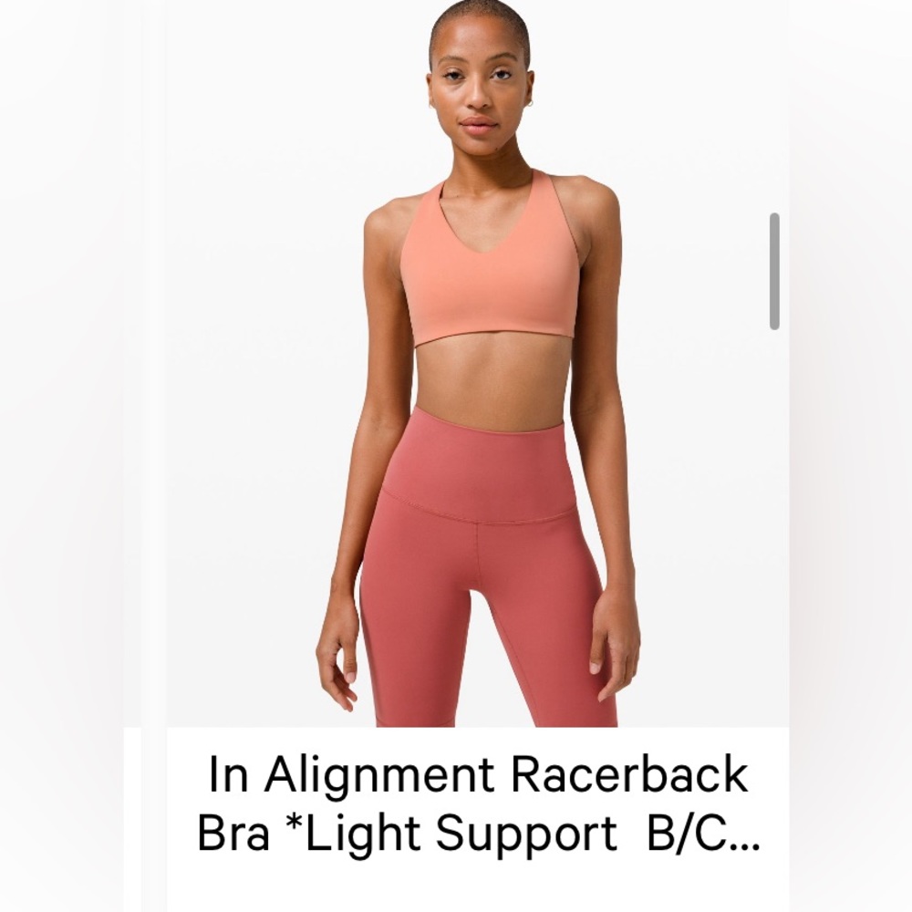 Lululemon In Alignment racer back bra. Size 4. Peach/pink. Like new.